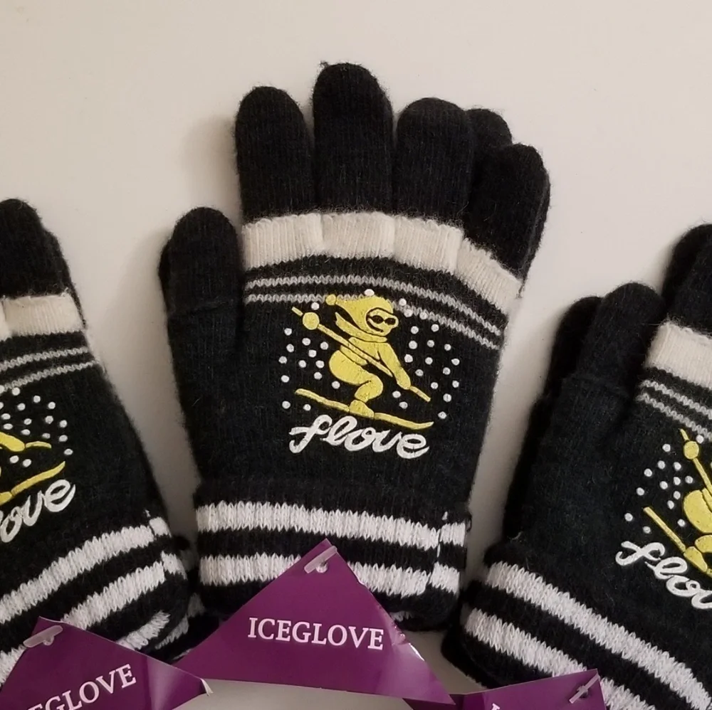 Set of 3 NEW Multicolor Double Layered 2 in 1 Wool Blend Cozy Warm Gloves